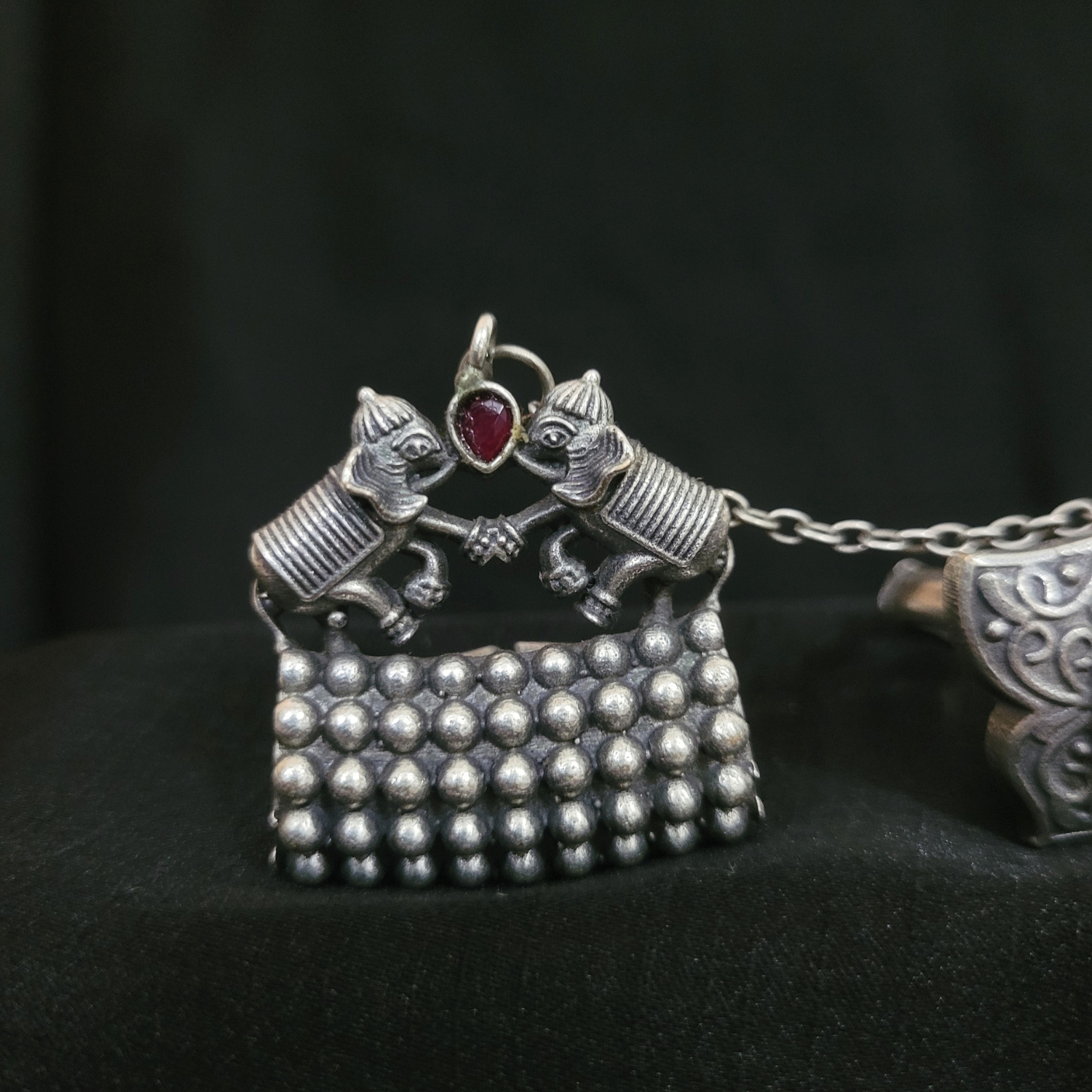 German Silver Fully Adjustable Double Ring - Elephant and Traditional Design