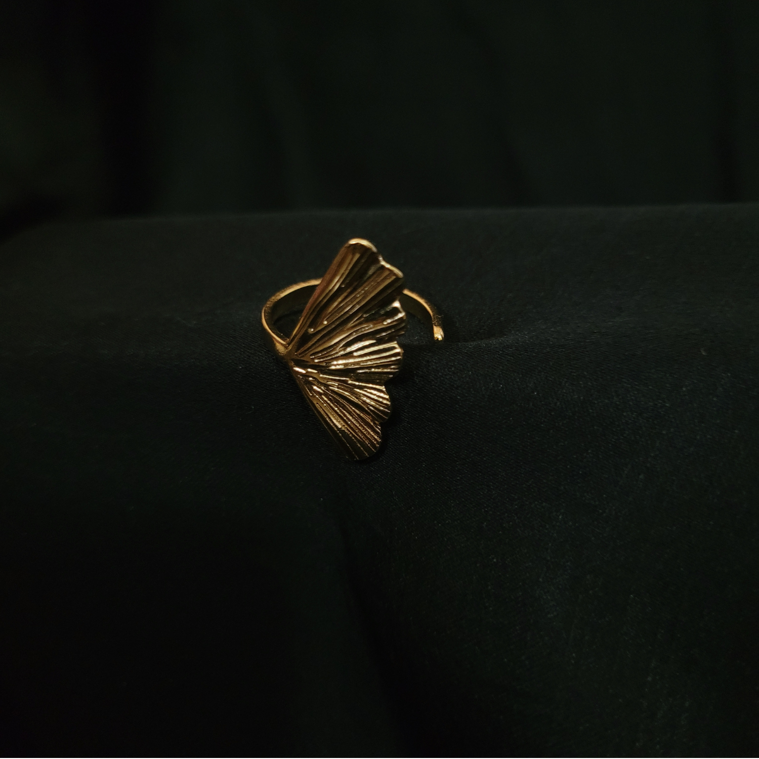 Brass Anti-tarnish Fully Adjustable Ring- Gingko Leaf Design