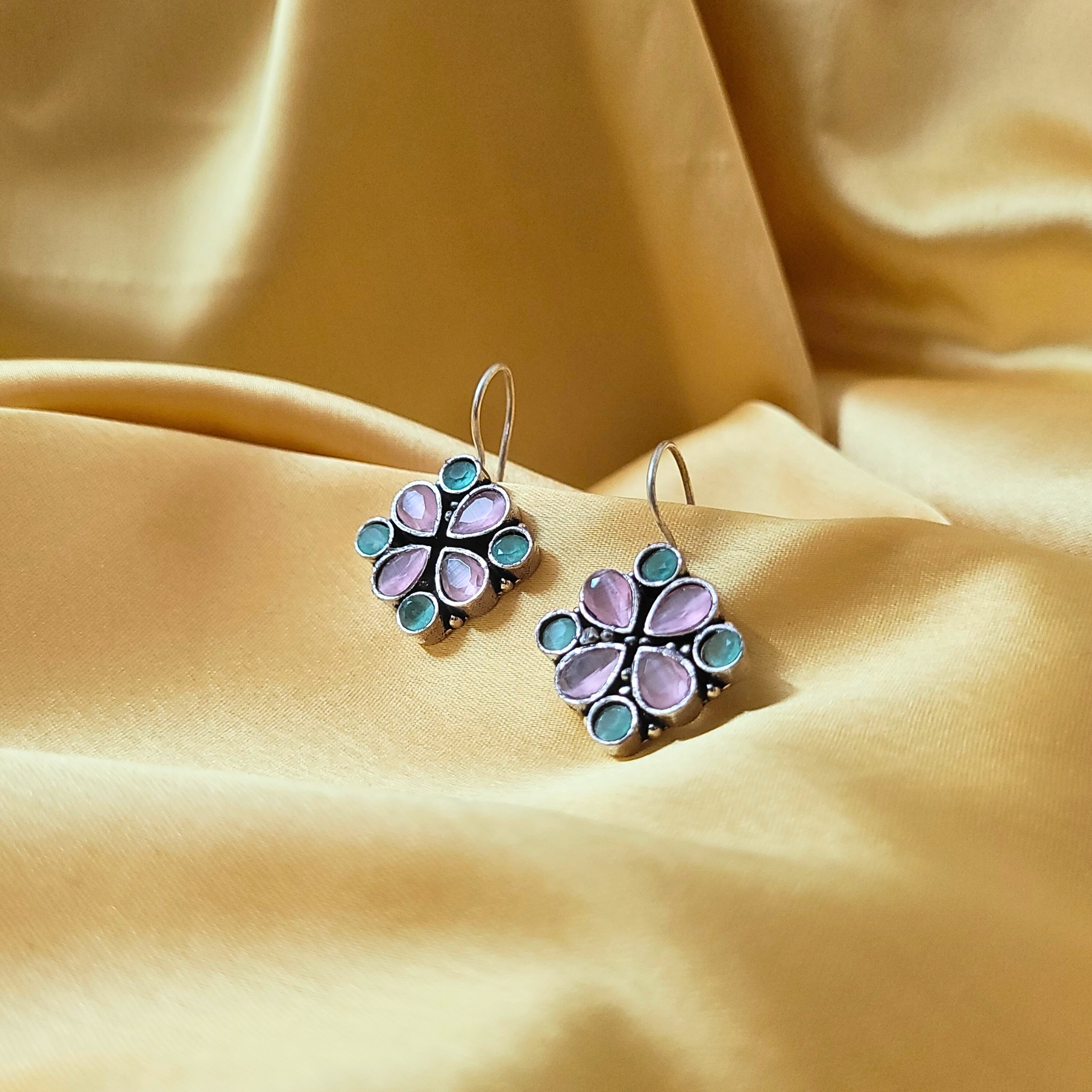 Roop Earrings- Sea Blue and Baby Pink