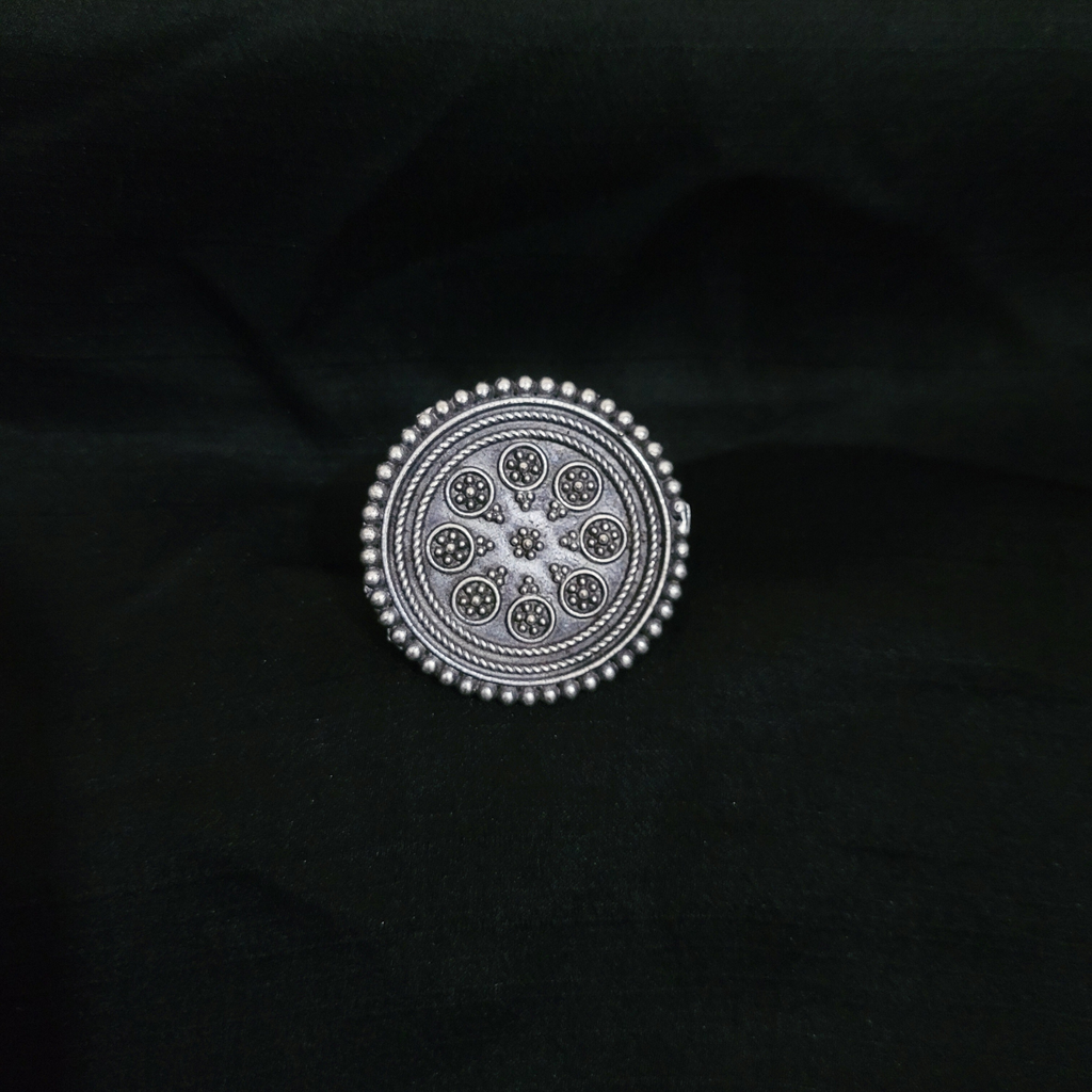German Silver Fully Adjustable Ring - Mandala