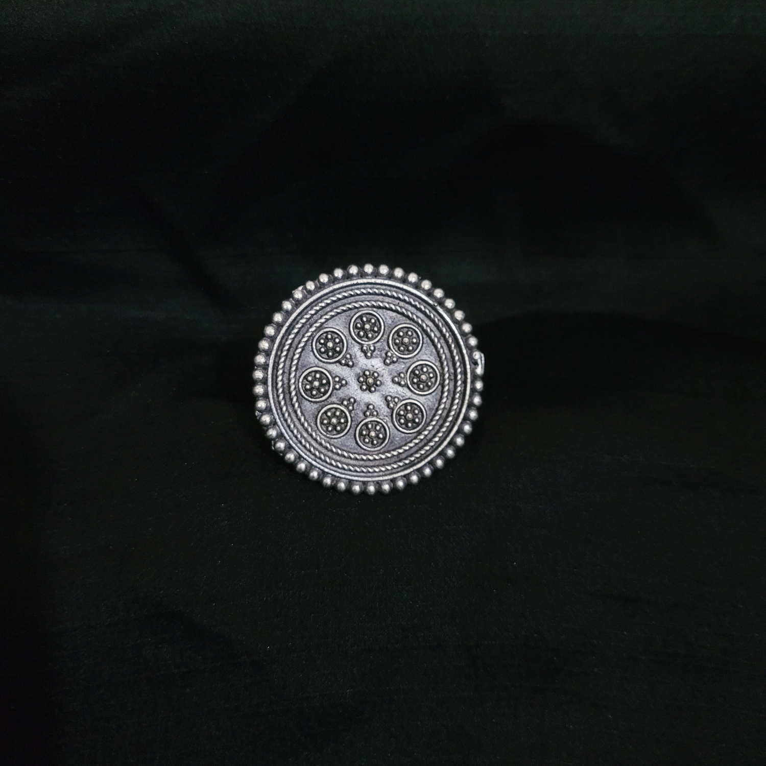 German Silver Fully Adjustable Ring - Mandala
