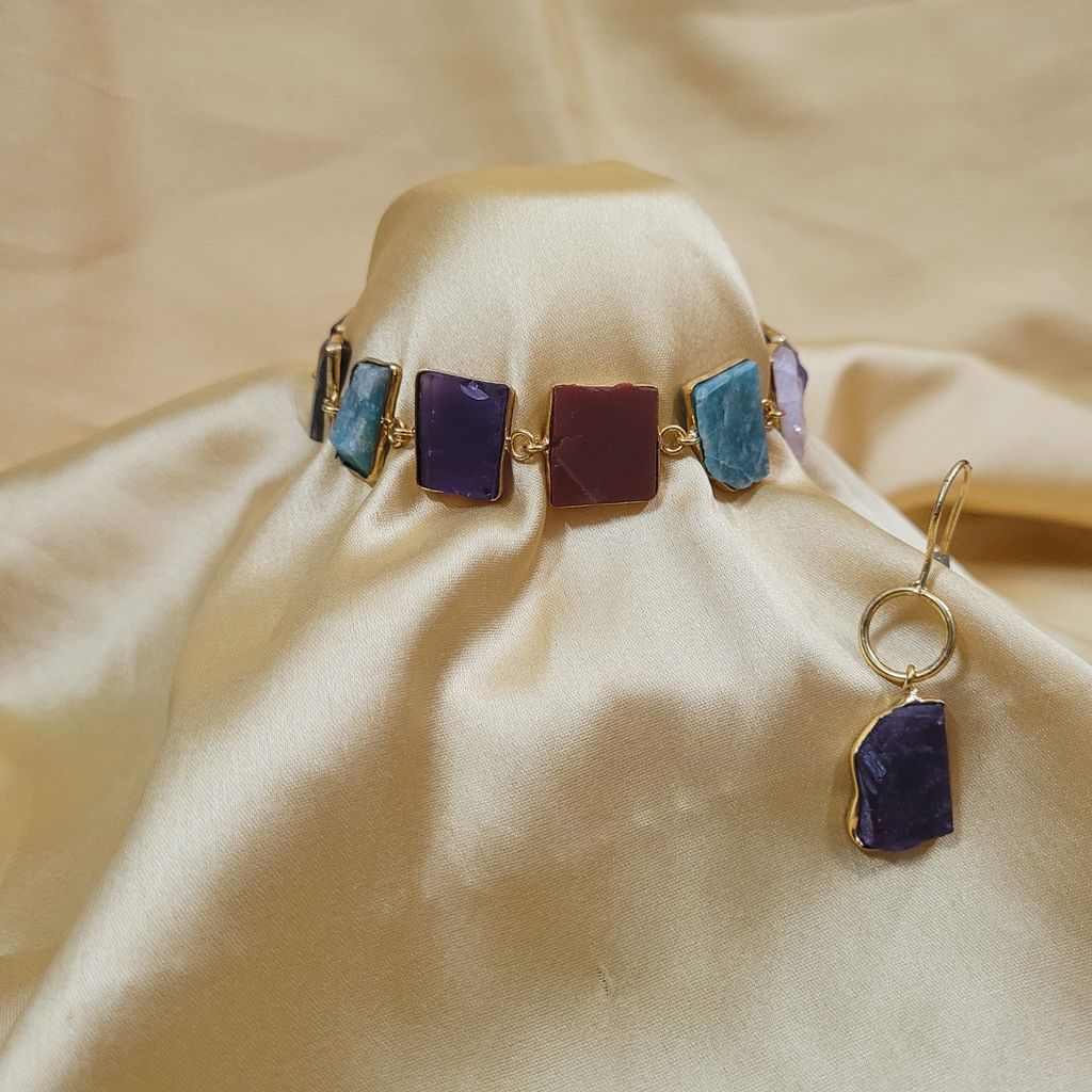Multicolor Natural Stone Rectangle Choker