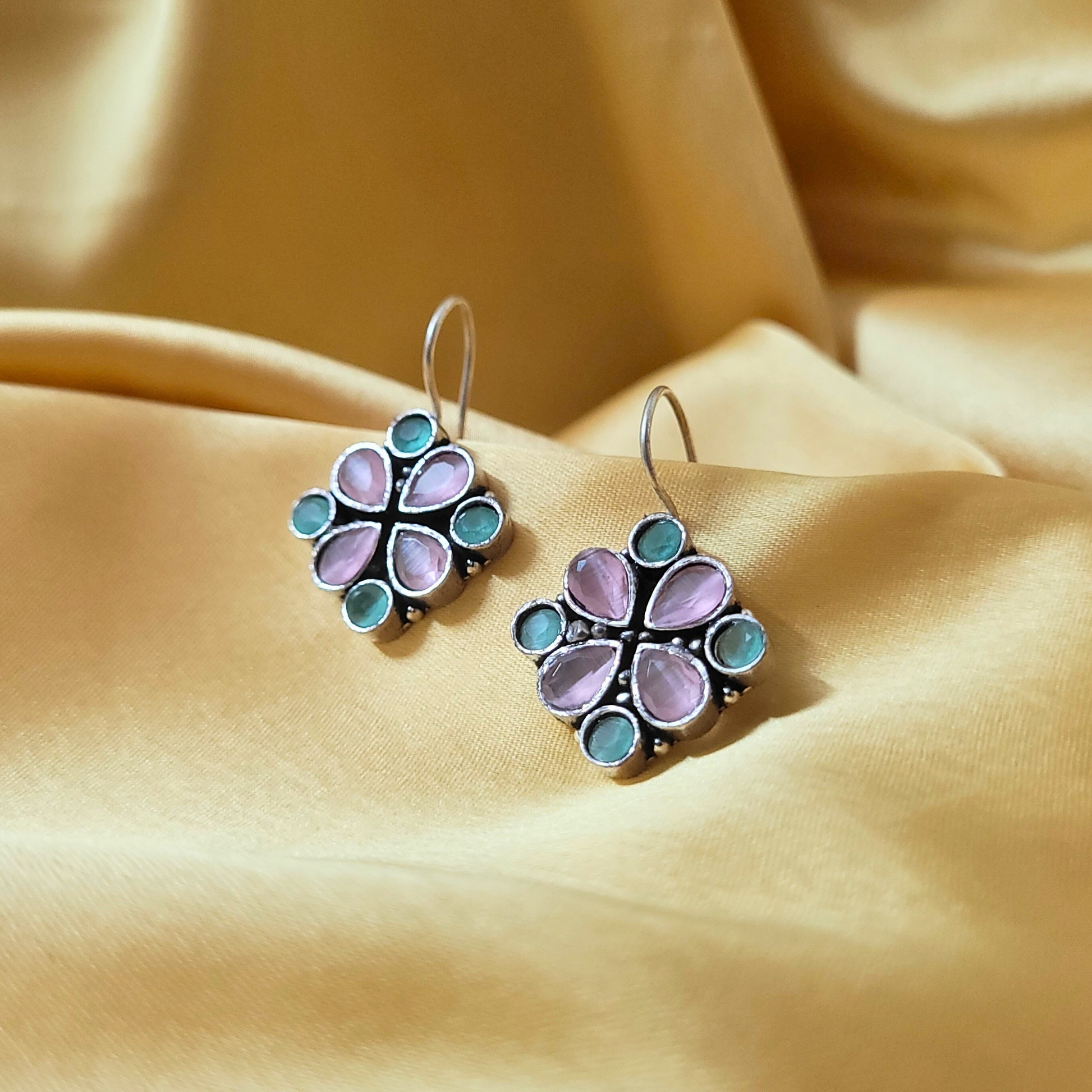 Roop Earrings- Sea Blue and Baby Pink