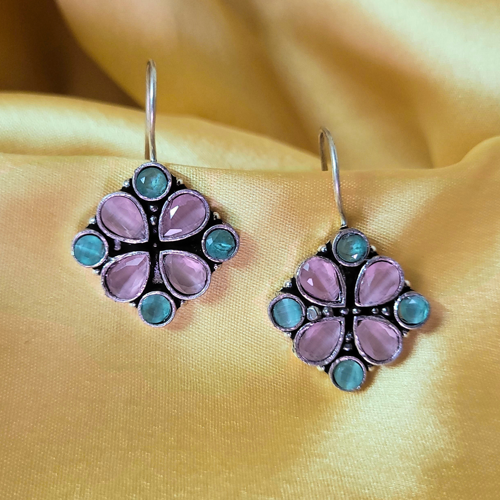 Roop Earrings- Sea Blue and Baby Pink