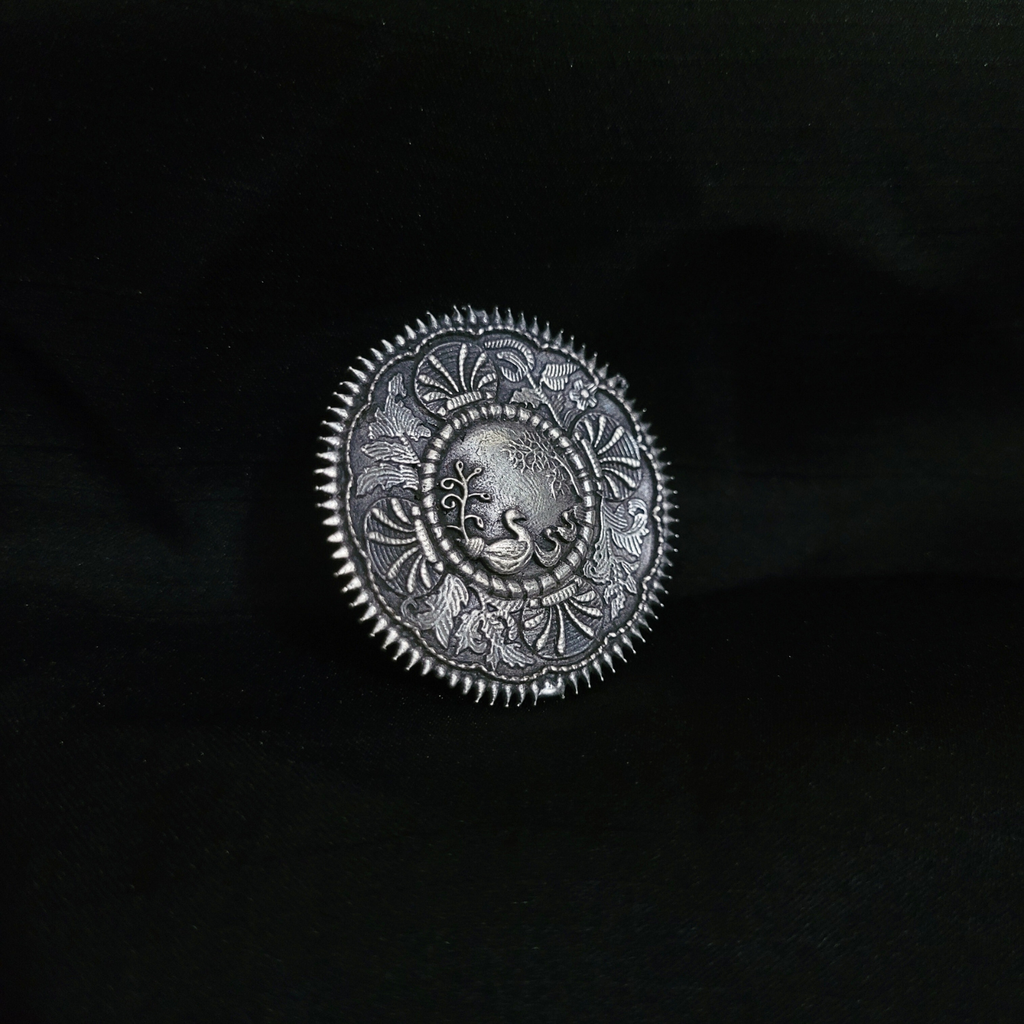 German Silver Fully Adjustable Ring - Peacock