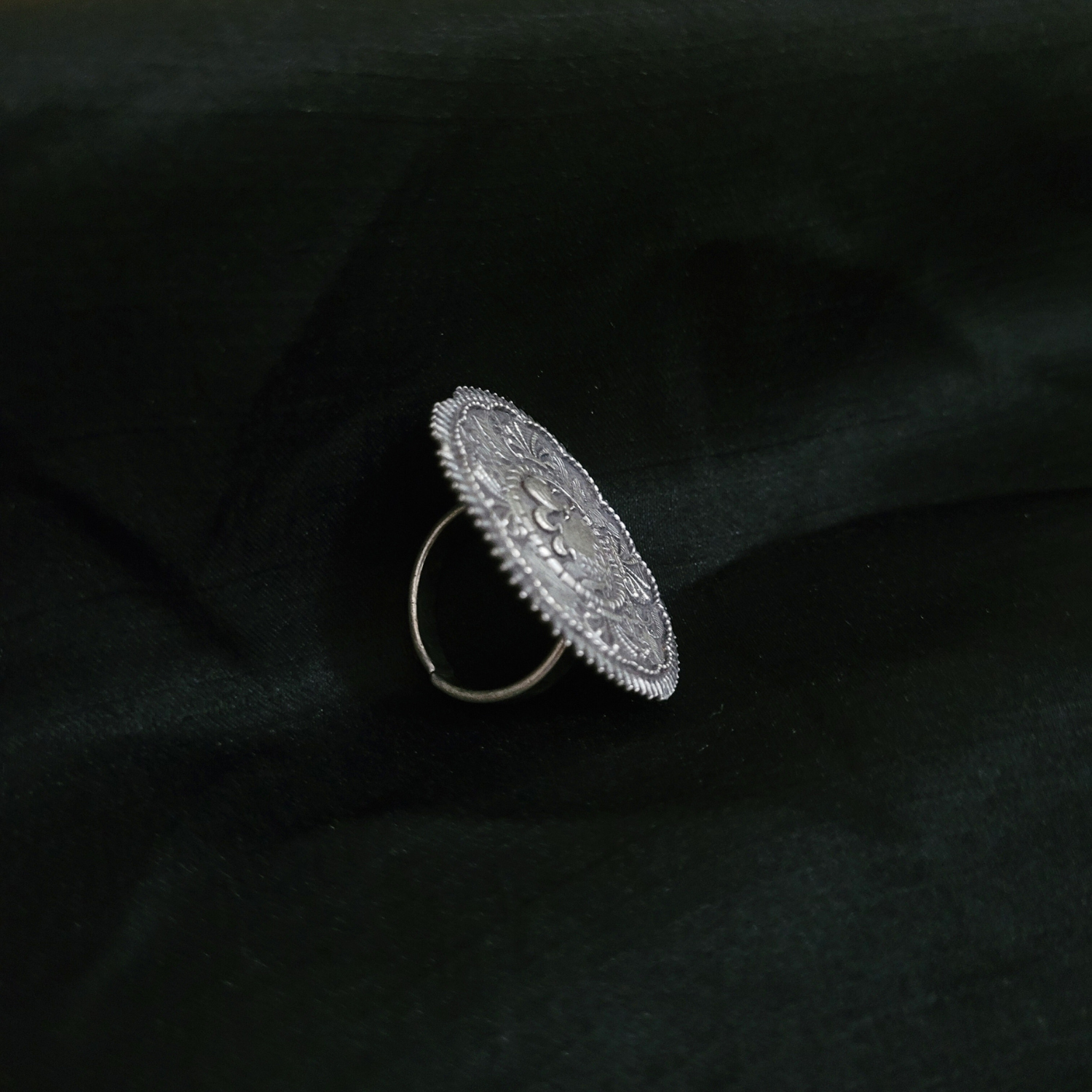 German Silver Fully Adjustable Ring - Peacock