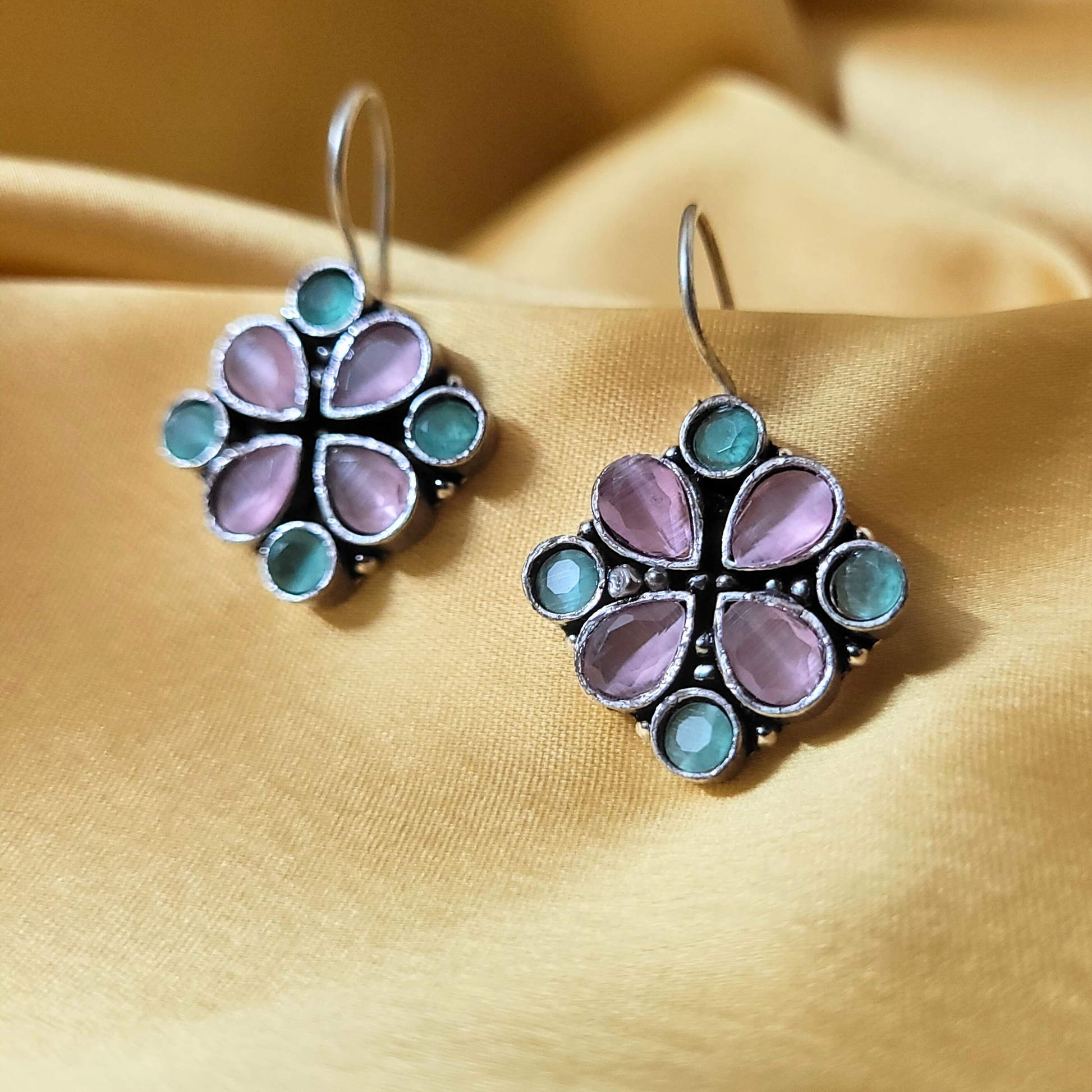 Roop Earrings- Sea Blue and Baby Pink