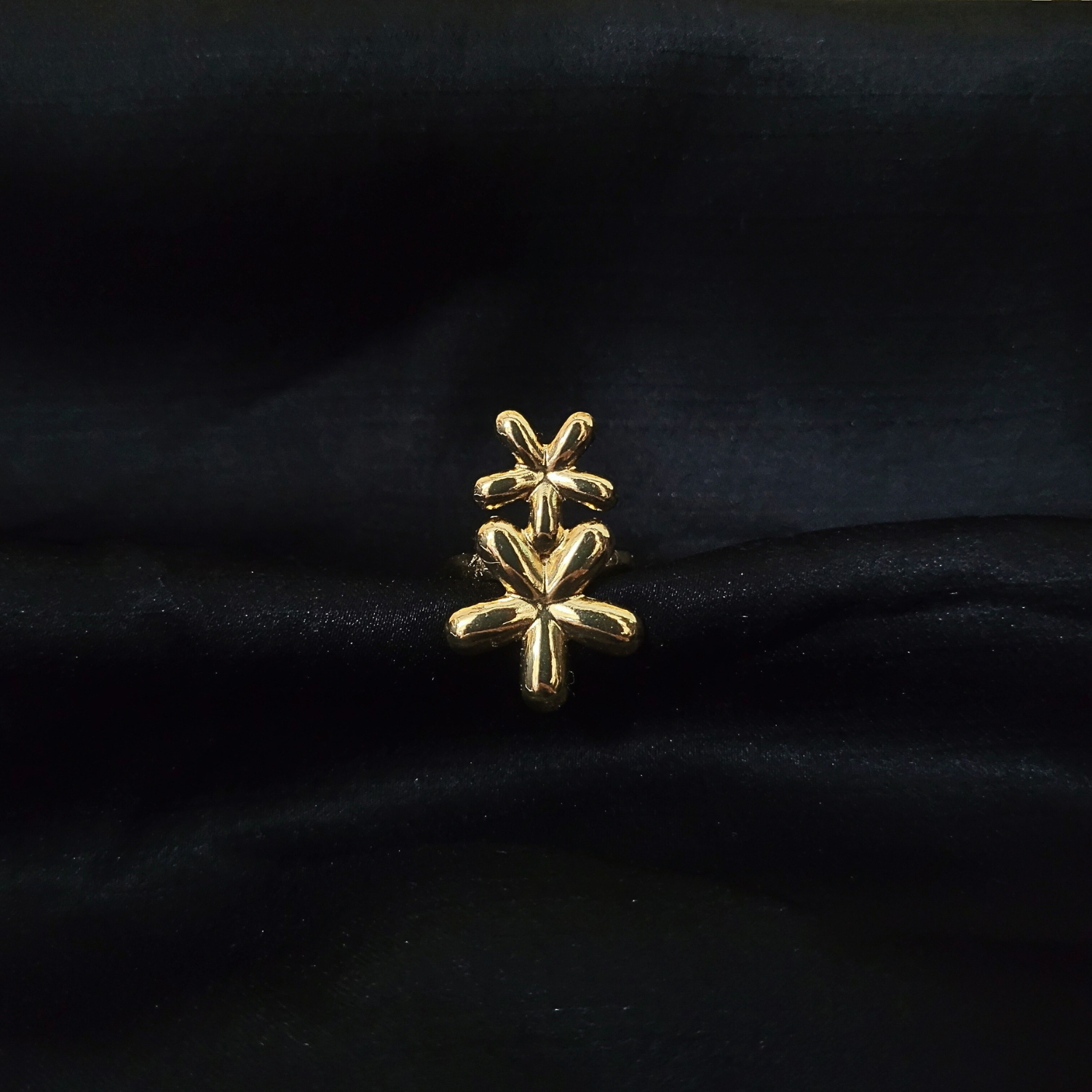 Brass Anti-tarnish Fully Adjustable Ring - Flora